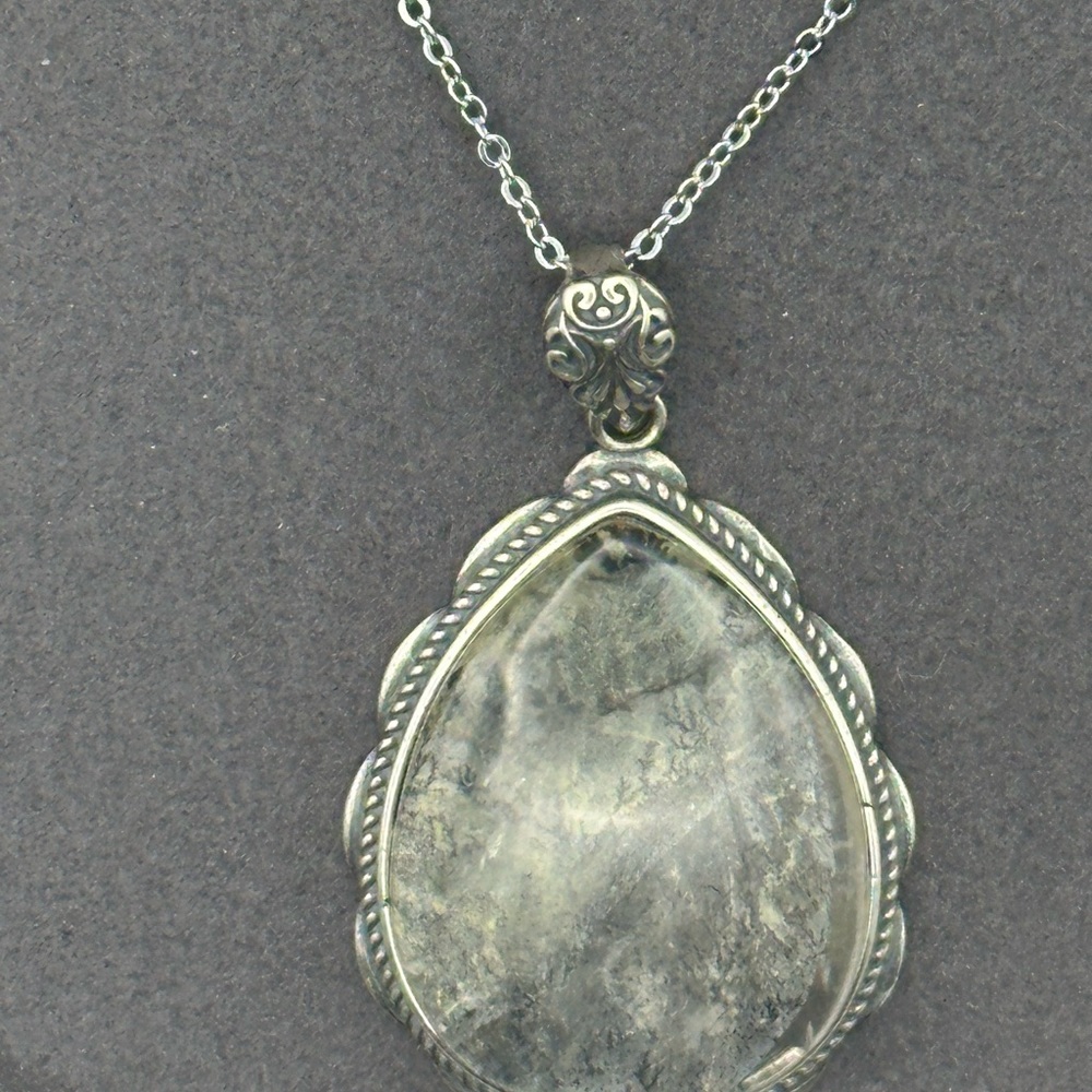 Dendritic Agate Teardrop Pendant in Silver 925 Setting on Silver 925 Chain - Picture 6 of 16
